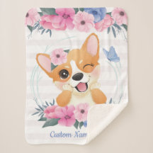 Mooie Corgi Hond Bloemenkrans Blauwe Vlinder Op Ma