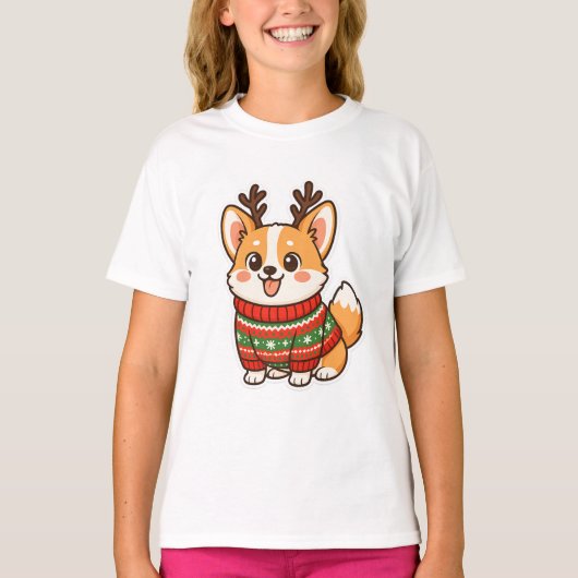 Mooie Corgi Hond Lelijke Kersttrui Holiday Sweater T-shirt (Voorkant)