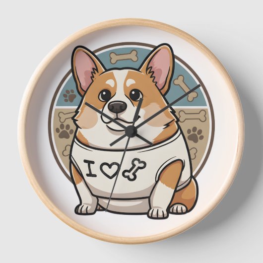 Mooie Corgi-hondklok met botpatroon (Voorkant)