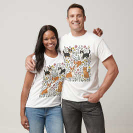 Mooie Corgi Kat Wilde Bloem T-Shirt