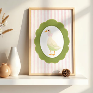 Mooie Cottagecore Gele Eend Roze Strepen Poster
