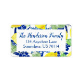 Mooie Country Chic Lemons & Blue Floral Etiket (Voorkant)