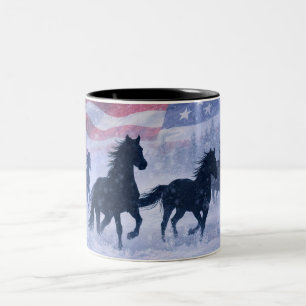 Mooie Country Western Wilde Paarden Vlag Tweekleurige Koffiemok