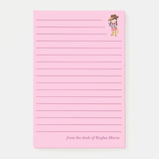 Mooie Cowgirl Op Maat Voering Kinderen Roze Post-it® Notes (Voorkant)
