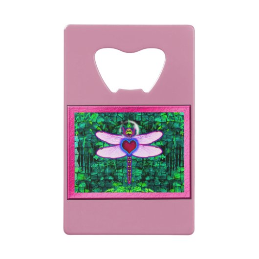 Mooie "Crackel Framed Dragonfly" Artwor Creditkaart Flessenopener (Voorkant)