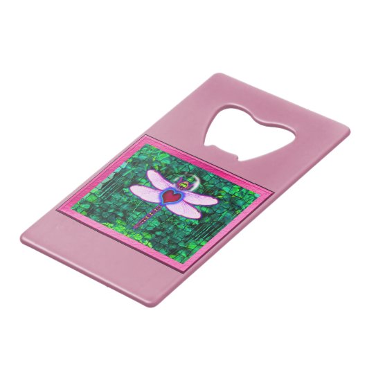 Mooie "Crackel Framed Dragonfly" Artwor Creditkaart Flessenopener (Voorkant Gekanteld)