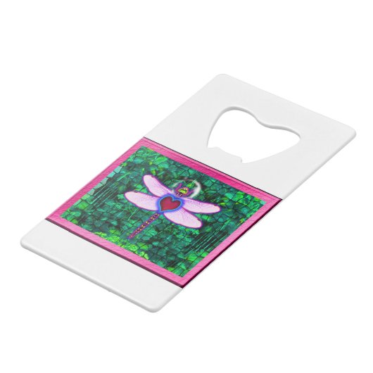 Mooie "Crackel Framed Dragonfly" Artwor Creditkaart Flessenopener (Achterkant Gekanteld)