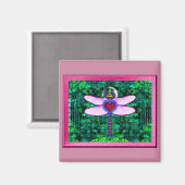 Mooie "Crackel Framed Dragonfly" Artwor Magneet (Voorkant / Achterkant)