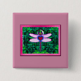 Mooie "Crackel Framed Dragonfly" Artwor Vierkante Button 5,1 Cm