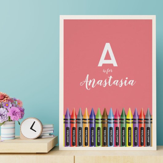 Mooie Crayon Art Roze Kamer Decor Monogram Poster