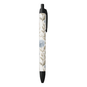 Mooie Crème Blauwe Bloemen Zwarte Inkt Pen
