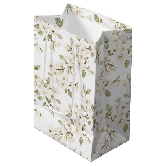 Mooie Crème Bloeiende Boom Bruiloft Medium Cadeauzakje (Voorkant Gekanteld)