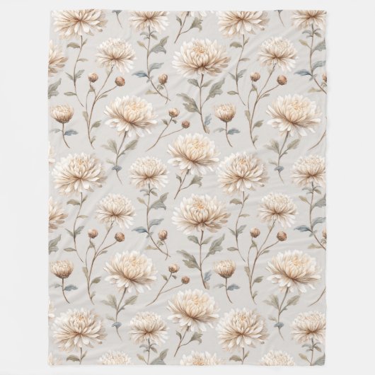 Mooie Crème Bloemen Fleece Deken (Voorkant)