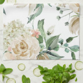 Mooie Crème Bloemige Botanische Theedoek (Gevouwen)