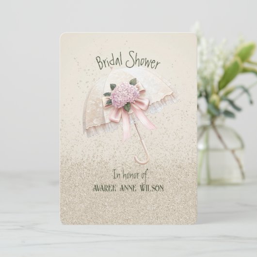 Mooie crème en roze paraplu Vrijgezellenfeest Kaart (Staand voorkant)