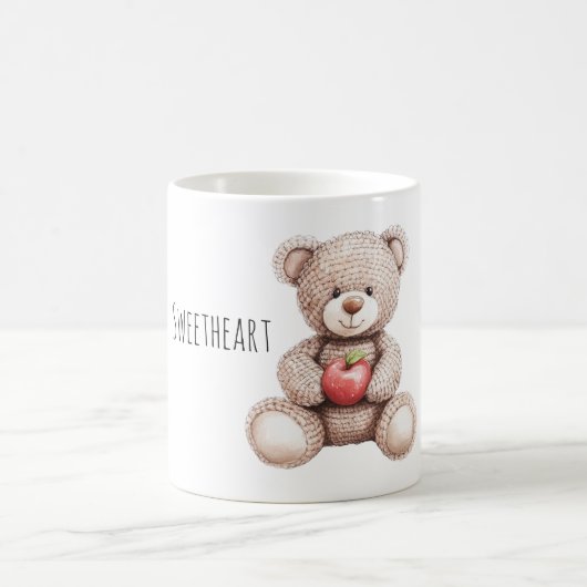 Mooie Crème Gebreide Teddybeer Appel Koffiemok (Center)