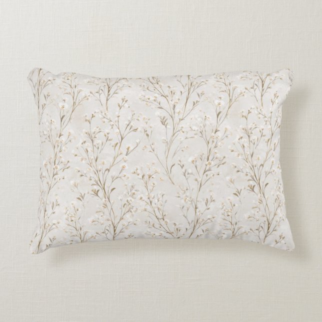 Mooie Crème Witte Bloemen Accent Kussen (Voorkant)