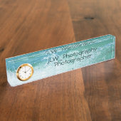 Mooie Cresting Ocean Wave Blue en White Naambordje (Zijkant)