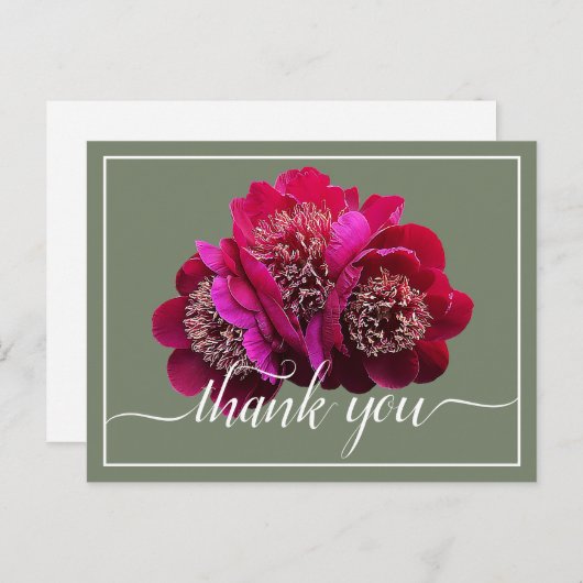 Mooie Crimson Pioenenkleur achtergrond Dank u Briefkaart (Voorkant / Achterkant)