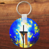 Mooie Cross Blue en Yellow Sky Sleutelhanger (Voorkant)