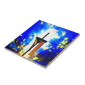 Mooie Cross Blue en Yellow Sky Tegeltje (Zijkant)