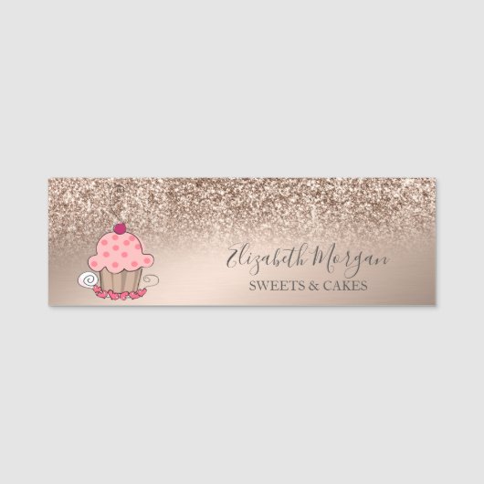 Mooie Cupcake, Roze Goud Glitters Naamplaatje (Voorkant)