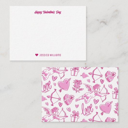 Mooie Cupido Boog Pijl Hart Roze Valentijnsdag Notitiekaartje (Voorkant / Achterkant)