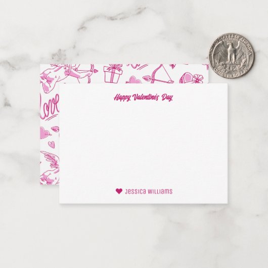 Mooie Cupido Boog Pijl Hart Roze Valentijnsdag Notitiekaartje (Voorkant / Achterkant in situ)