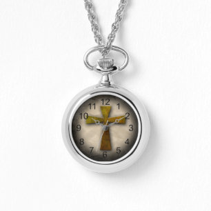 Mooie Custom Christelijk Jesus Rustic Cross Horloge