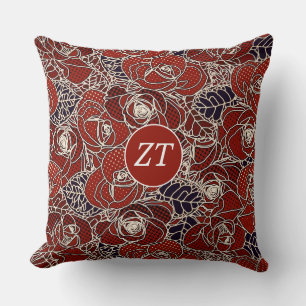 Mooie Custom Rood Wit Zwart Bloemen Kussen