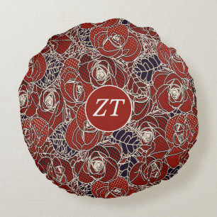 Mooie Custom Rood Wit Zwart Bloemen Rond Kussen