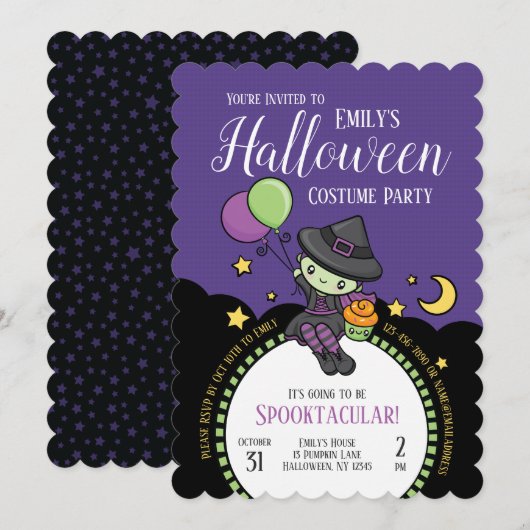 Mooie Cute Halloween Witch Kaart (Voorkant / Achterkant)