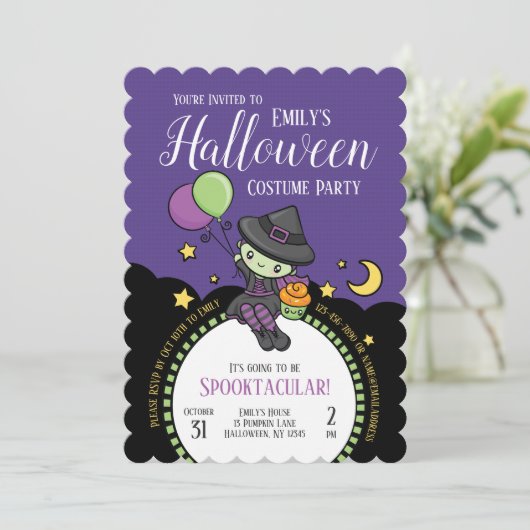 Mooie Cute Halloween Witch Kaart (Staand voorkant)