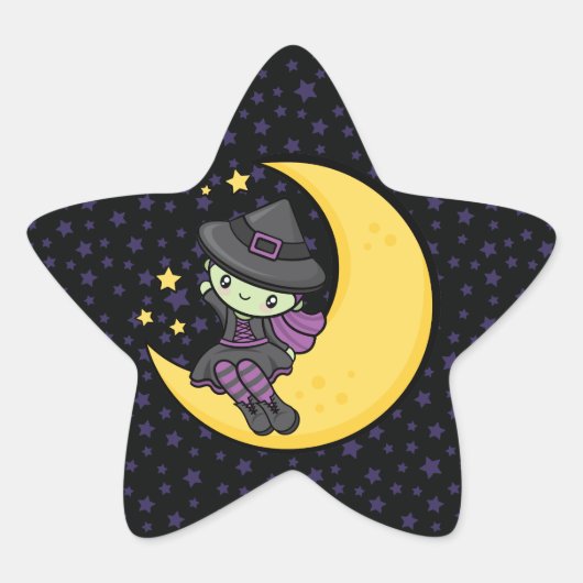 Mooie Cute Halloween Witch Ster Sticker (Voorkant)