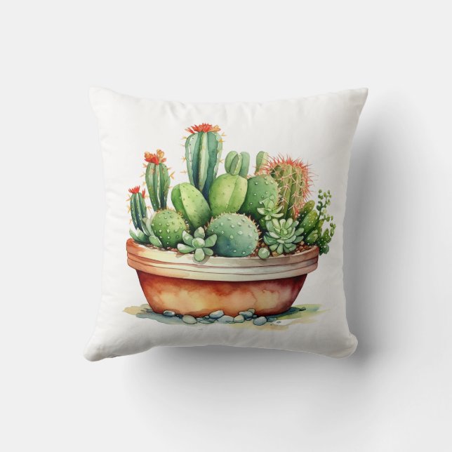 mooie cute print cactus groene in pot  kussen (Achterkant)