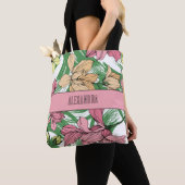 Mooie, cute roze en groene bloemige monogram tote bag (Dichtbij)
