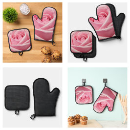 Mooie Cute Roze Roos Bloem Ontwerp Ovenwant & Pannenlap Set