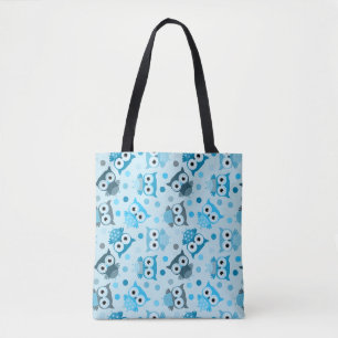Mooie cyaan kleurrijke uilpatroon tote bag