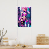 Mooie Cyberpunk Vrouw Poster (Keuken)