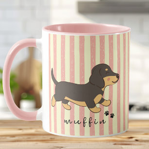 Mooie Dachshund Naam Roze Vintage Strepen Mok