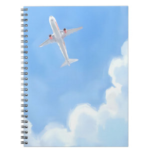 Mooie Dag Blauwe Lucht Wolken Vliegtuig Aquarel Notitieboek