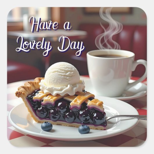 Mooie dag | Blueberry Pie, ijs en koffie Vierkante Sticker (Voorkant)