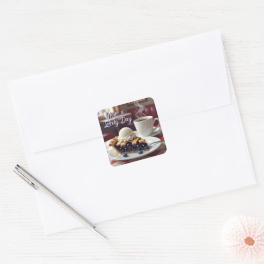 Mooie dag | Blueberry Pie, ijs en koffie Vierkante Sticker (Envelop)