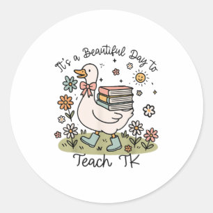 Mooie dag om te leren TK Grappige Gekke Gans Bloem Ronde Sticker