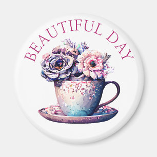 Mooie Dag Thee Cup of Flowers Magneet