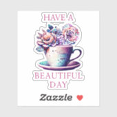 Mooie Dag   Thee Cup of Flowers Sticker (Vel)