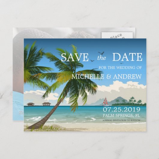 Mooie dag / tropisch eiland strand Bewaar de datum Aankondigingskaart (Voorkant / Achterkant)