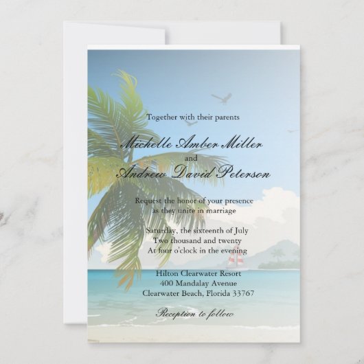 Mooie dag/Tropische uitnodiging voor een strandbru (Achterkant)