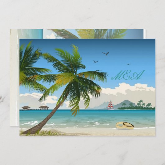 Mooie dag/Tropische uitnodiging voor een strandbru (Voorkant / Achterkant)