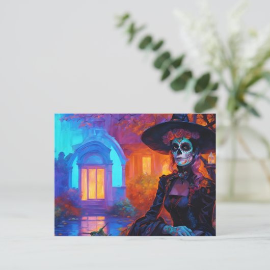 Mooie dag van de dode heks vrouw briefkaart (Staand voorkant)